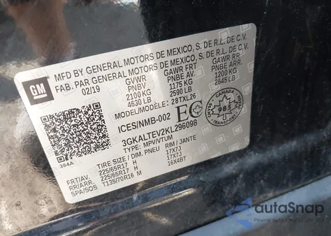 2019 GMC Terrain Sle z USA, uszkodzony, nr VIN 3GKALTEV2KL296098